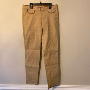 Massimo Dutti straight women's pants khaki trimmed with leather